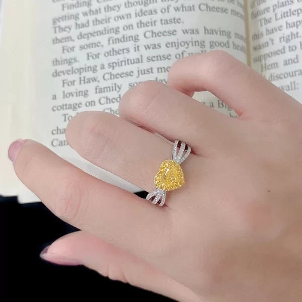 LUOWEND 18K White Gold Rings Romantic Heart Design Real Natural Yellow Diamond Engagement Ring for Women High Wedding Jewelry - Image 6