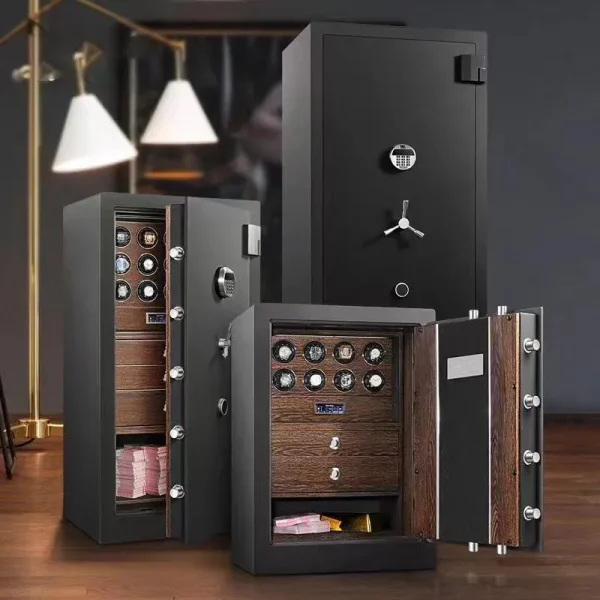 Luxury Wooden Automatic Watch Box Safe Mechanical Watch Winder Watch Strongbox Anti Theft Jewelry Cash Storage Cabinet