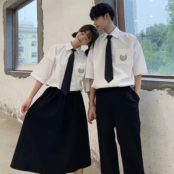 Men Short Sleeve Shirt with Tie Spring Summer Thin Summer Coat Blouse - Image 3