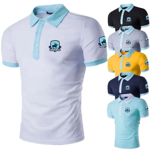 Men's Slim Fit Color-blocking Lapel Short-sleeved T-shirt Male Dad Wear Polo Shirt Summer - Image 3