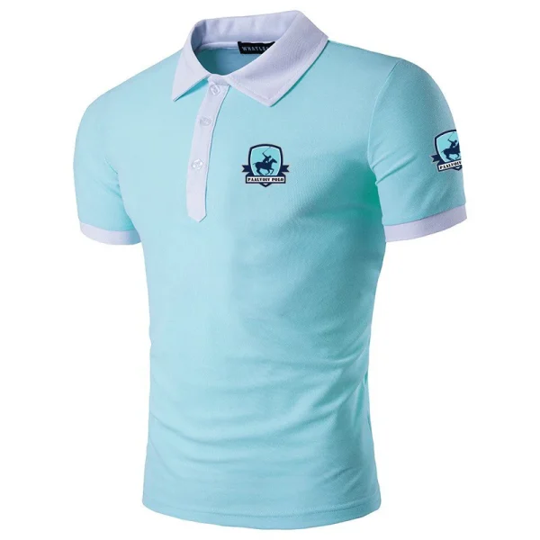 Men's Slim Fit Color-blocking Lapel Short-sleeved T-shirt Male Dad Wear Polo Shirt Summer - Image 5