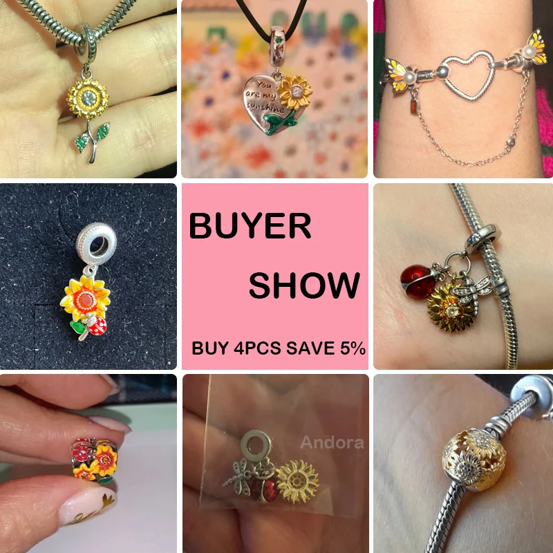 New 925 Sterling Silver Fashion Golden Sunflowers Heart Charms Beads Fit Pandora 925 Original Bracelets Luxury Party DIY Jewelry 6 New 925 Sterling Silver Fashion Golden Sunflowers Heart Charms Beads Fit Pandora 925 Original Bracelets Luxury Party DIY Jewelry - Image 6