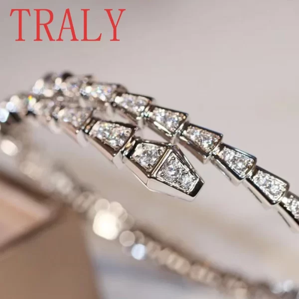 PT950 Platinum True Gold Natural Diamond Snake Bracelet Set with Full Diamond Women's Exquisite Fashion Jewelry - Image 5
