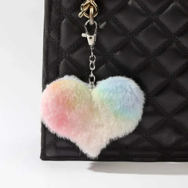 Plush Pompoms Keychain Rainbow Love Heart Butterfly Cat Star Fur Ball Bag Pendant Girl Backpack Charm Car Hanging Accessories - Image 2