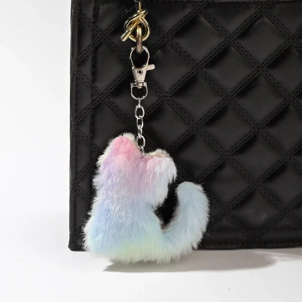 Plush Pompoms Keychain Rainbow Love Heart Butterfly Cat Star Fur Ball Bag Pendant Girl Backpack Charm Car Hanging Accessories - Image 3