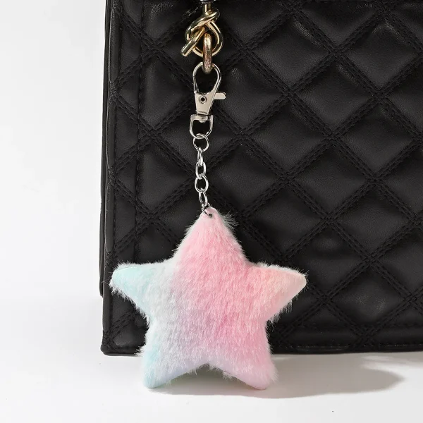 Plush Pompoms Keychain Rainbow Love Heart Butterfly Cat Star Fur Ball Bag Pendant Girl Backpack Charm Car Hanging Accessories - Image 4