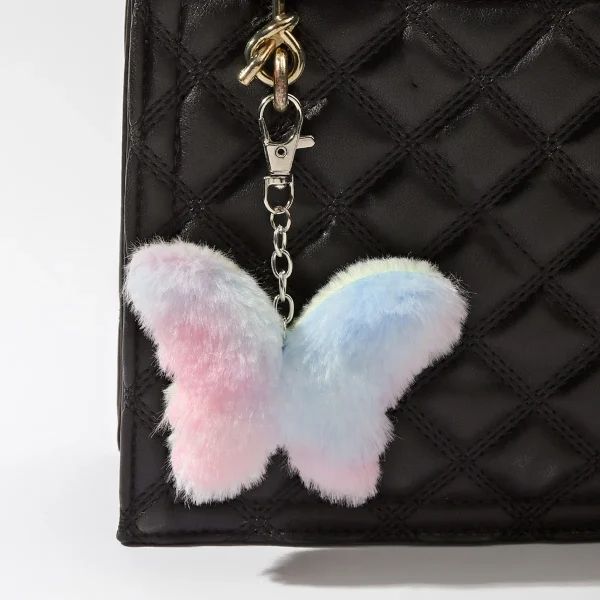 Plush Pompoms Keychain Rainbow Love Heart Butterfly Cat Star Fur Ball Bag Pendant Girl Backpack Charm Car Hanging Accessories