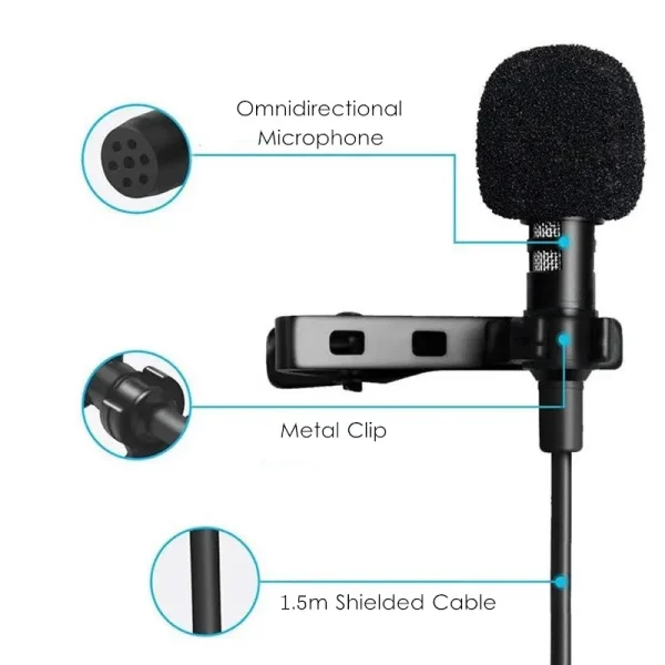 Portable 1.5m Lavalier Mini Microphone Condenser Clip-on Lapel Mic Wired USB 3.5mm Type-C Microfon For Phone for Mac Laptop PC - Image 2