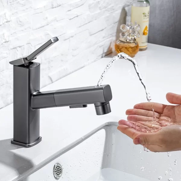 Pull out Gray Basin Hot and Cold Water Bathroom Faucets Washbasin Faucet Hand Wash Faucet Pull-out Gray Basin Hot and Cold Water Bathroom Faucets Washbasin Faucet Hand Wash Faucet Fixture Home Improvement