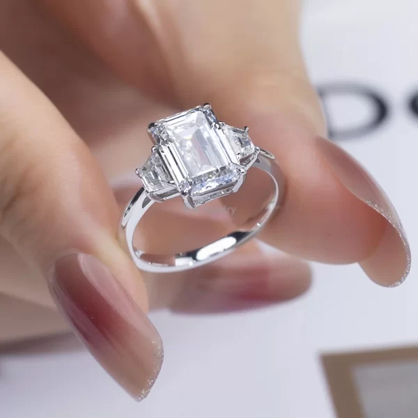 Ruif Jewelry 14K 18K Gold Yellow Gold 5 Carat Emerald Cut Lab Grown Diamond Engagement Ring - Image 3
