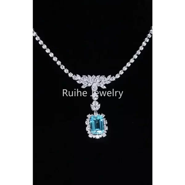 Ruihe 925 Silver Necklace for Women 15.56ct Emerald Cut Lab Grown Paraiba Gems Simulated Diamond Zirconia Jewelry Gift Wedding - Image 2