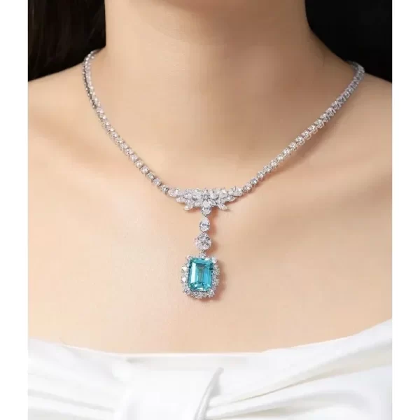 Ruihe 925 Silver Necklace for Women 15.56ct Emerald Cut Lab Grown Paraiba Gems Simulated Diamond Zirconia Jewelry Gift Wedding - Image 4