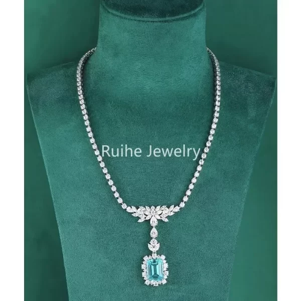 Ruihe 925 Silver Necklace for Women 15.56ct Emerald Cut Lab Grown Paraiba Gems Simulated Diamond Zirconia Jewelry Gift Wedding - Image 5