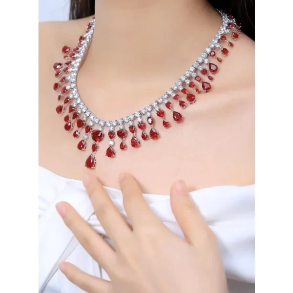 Ruihe Luxury Custom Design New 925 Silver Fashion Necklace 93.75ct Lab Grown Ruby Fashion Jewelry Women Christmas Wedding Gifts - Image 5