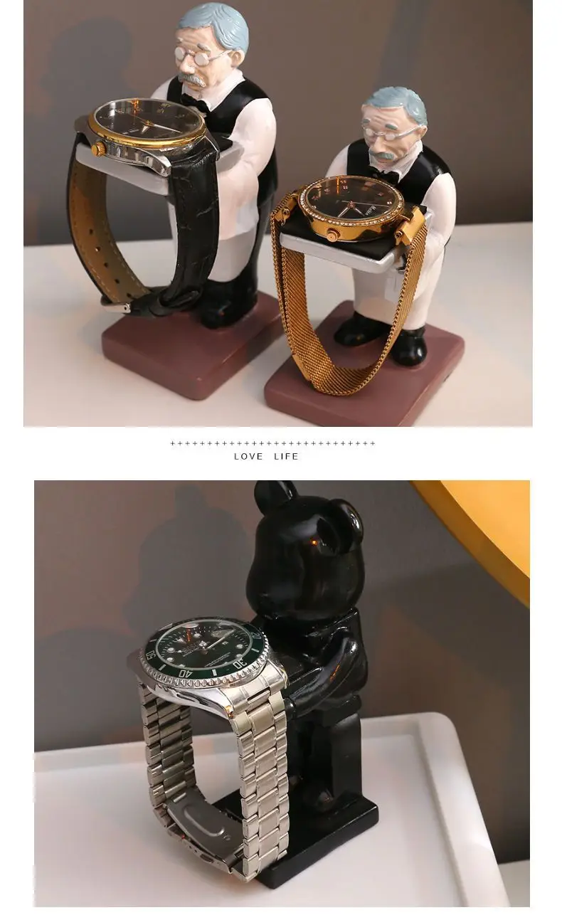 S00fe9f10fee942209cf4763fd6129e1au Trendy watch display stand, electroplating cartoon bear, animal resin ornaments, jewelry storage rack, celebration gifts.