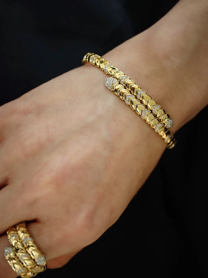 S072b54b99a5c447ebe68d477fd6dd11f8 KUGG 18K Yellow Gold Bangle Vintage Snake Design 0.45carat Real Natural Diamond Bangle for Women High Party Jewelry