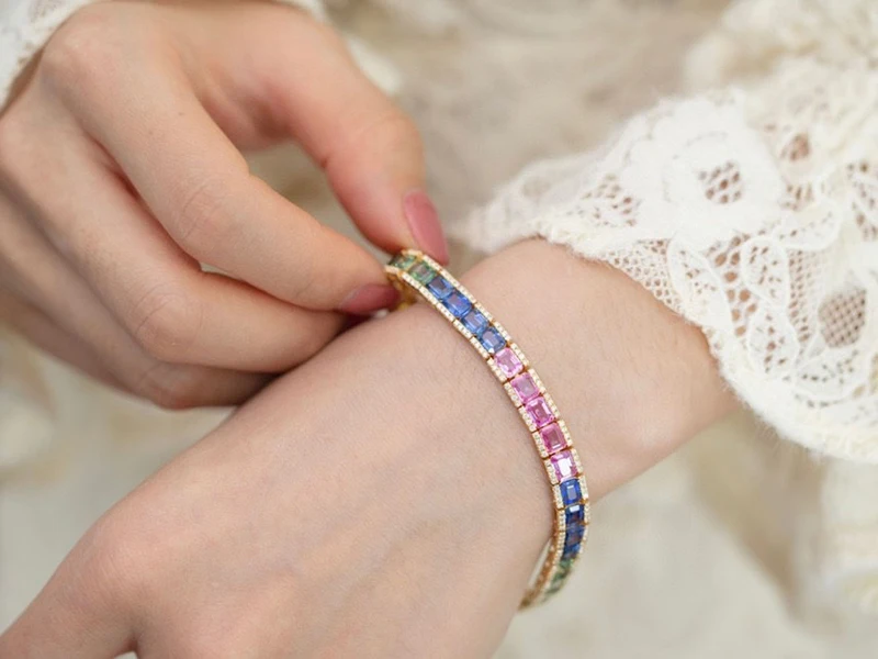 S07ae14f65b9849648bf801c8e18e903a5 KUGG 18K Rose Gold Bracelet Real Natural Aquamarine Luxury Rianbow Shape Shiny Diamond Jewelry for Women Engagement Party