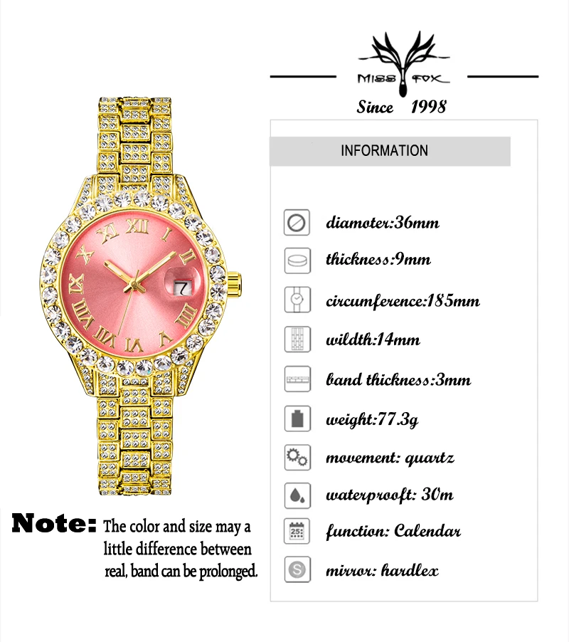 S09910a4d7d2b4136b7483ca1b8d9887dO MISSFOX Pink Women Watch Luxury Small Face Elegant Quartz Watches For Ladies Icy Look Party Jewelry Mini Babe So Cute Arm Clock
