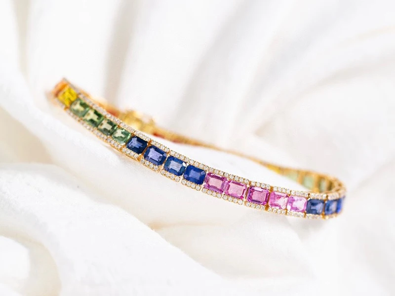 S0d28cbe7189f49e996a29e82300b2bd1t KUGG 18K Rose Gold Bracelet Real Natural Aquamarine Luxury Rianbow Shape Shiny Diamond Jewelry for Women Engagement Party