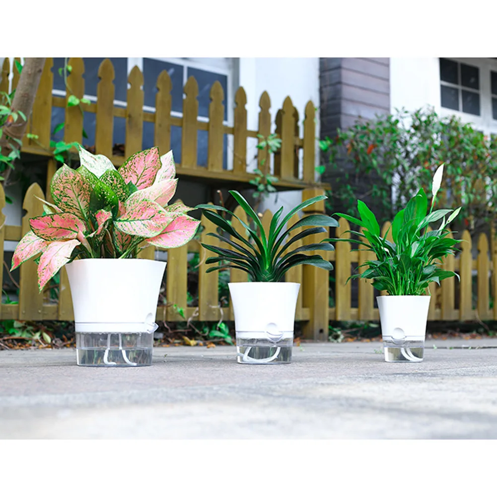 S0f68ba877ab148e189d6d7ce3e20c4a1g Transparent Double Layer Plastic Flower Pot Hydroponic Home Vase Self Watering Flowerpot Cotton Rope Watering Small Plant Pot