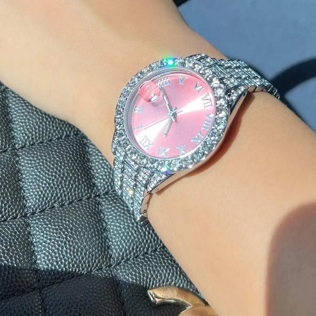 S160e8f713bb047b099bcfea645acfb68O MISSFOX Pink Women Watch Luxury Small Face Elegant Quartz Watches For Ladies Icy Look Party Jewelry Mini Babe So Cute Arm Clock