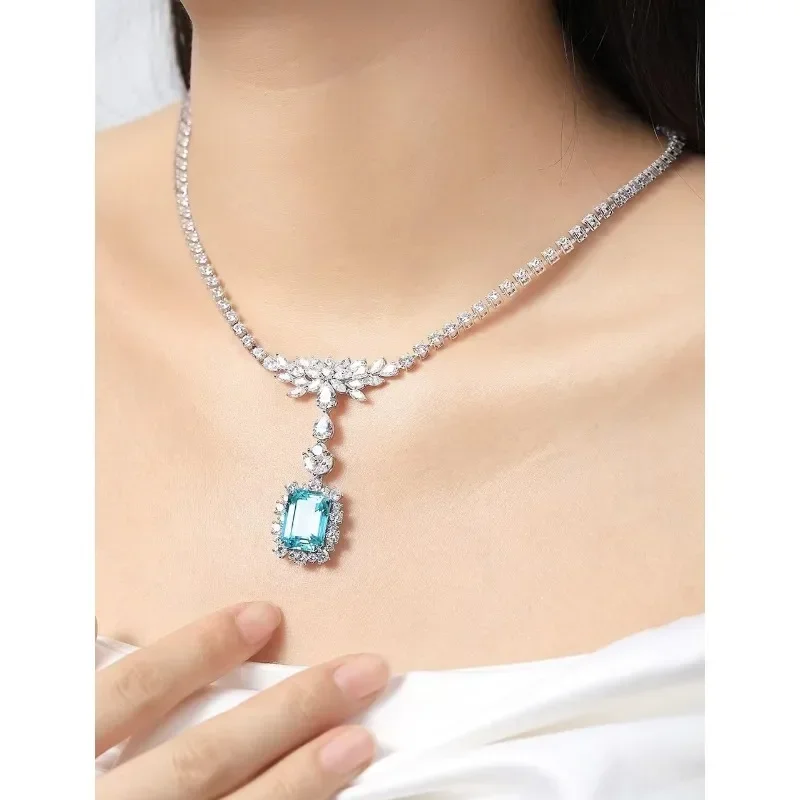 S1a2e469c490240fda82cb5aad7d2a35ap Ruihe 925 Silver Necklace for Women 15.56ct Emerald Cut Lab Grown Paraiba Gems Simulated Diamond Zirconia Jewelry Gift Wedding