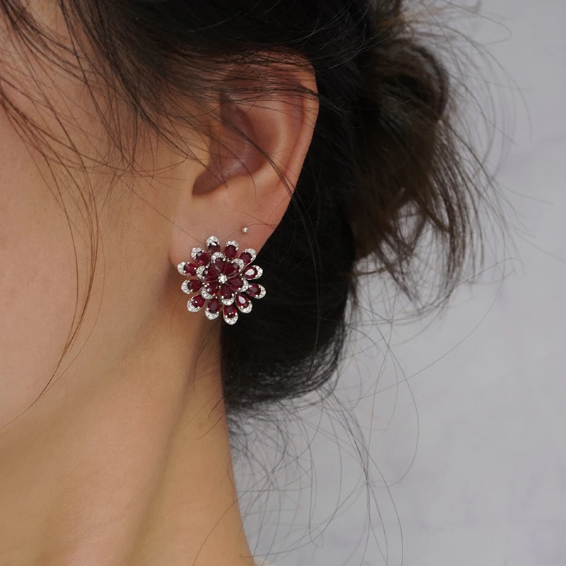 S1a88babcfeb8408cbcfadcc3cb72c8cdf Aazuo Luxury Real Jewelry 18K White Real Gold Natural Ruby Big Flower Stud Earrings Gifted for Women Engagement Wedding Party