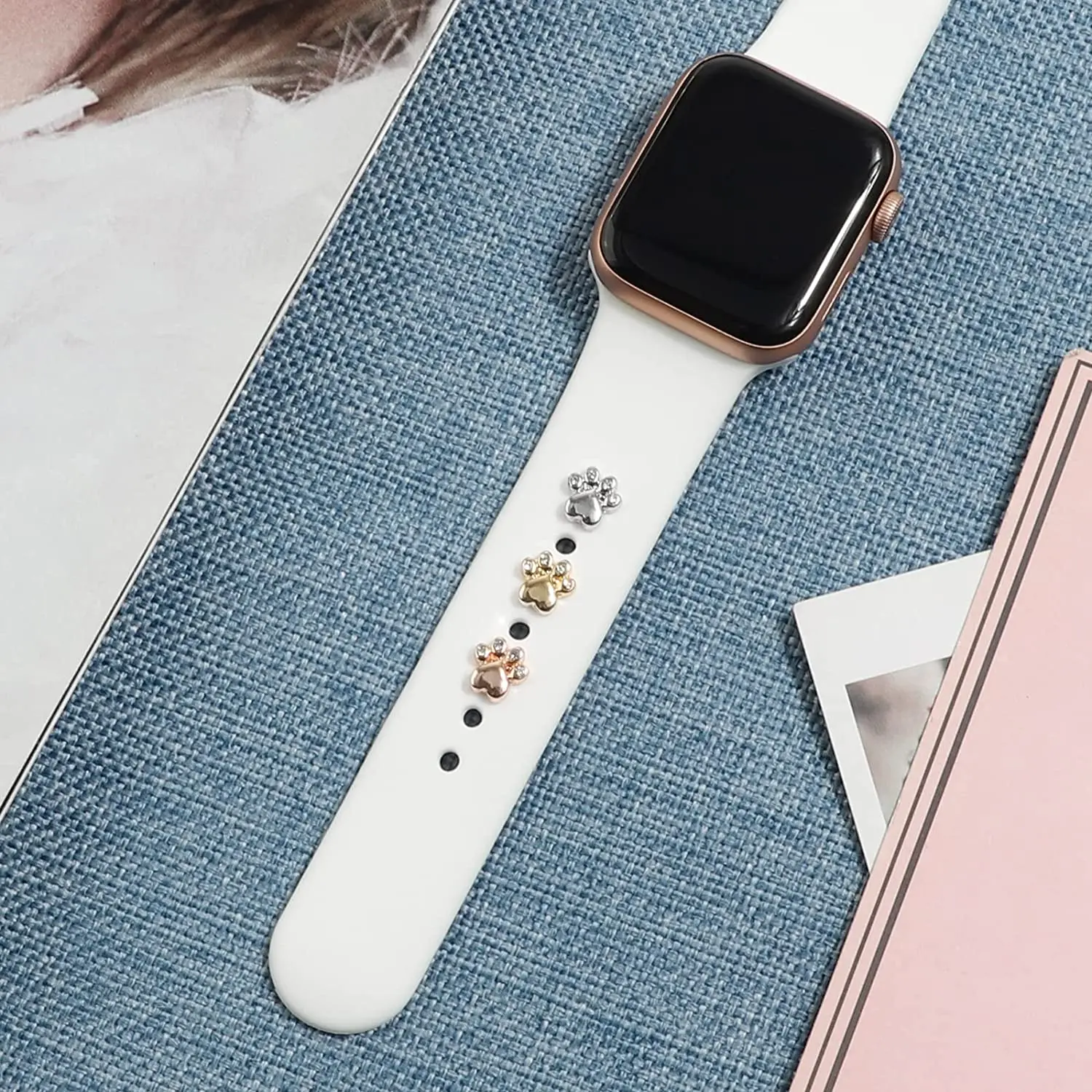 S1d5aa4d7eb0940e0b177452d821d9beeS Silicone Strap Jewelry Charms for iWatch series 7 6 5 3 se/Galaxy watch 4/Classic Bracelet Metal decoration for Apple watch Band
