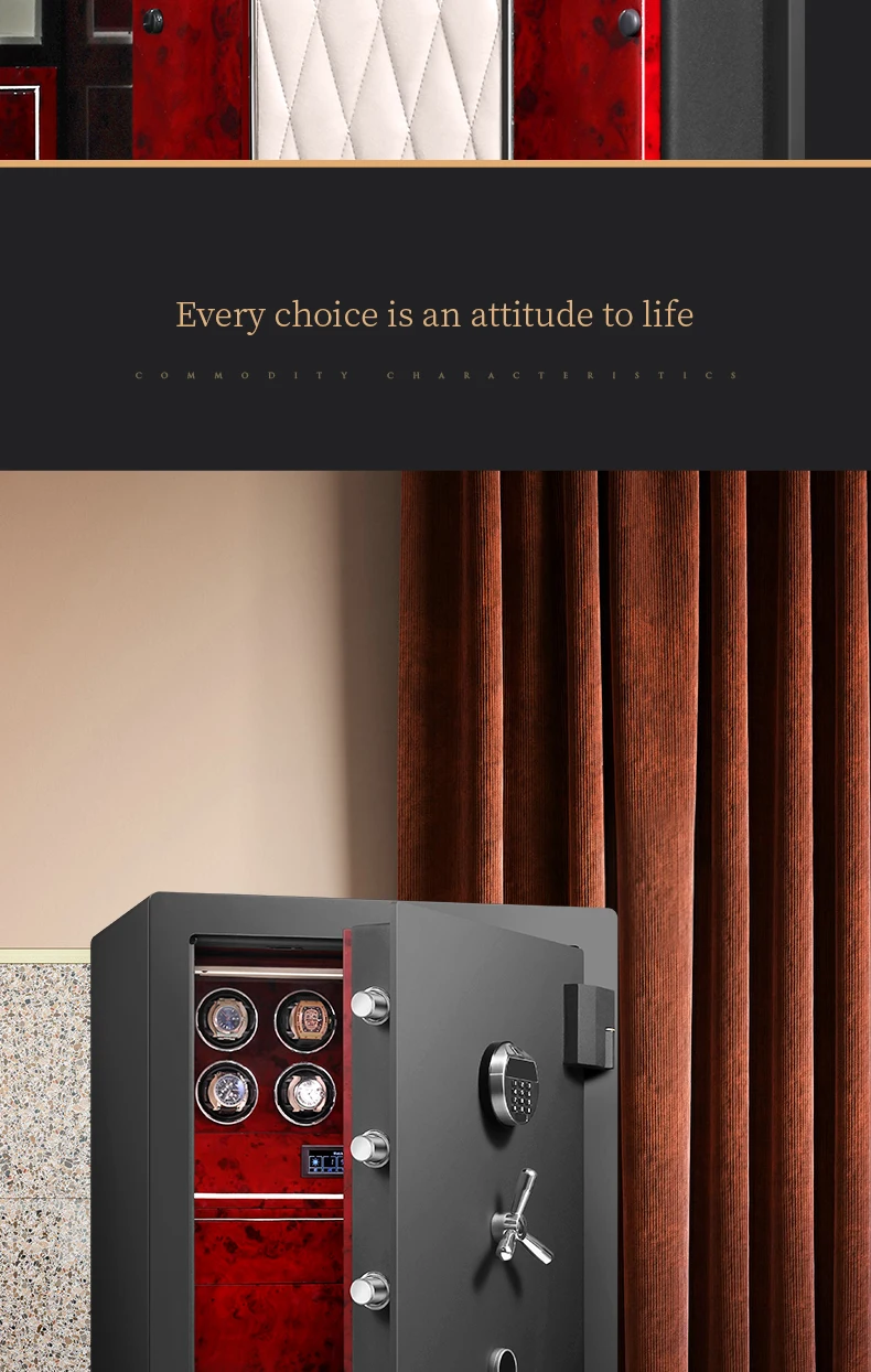 S1ff6ffe4b99848beb147d5080f5cfd38J Luxury Wooden Automatic Watch Box Safe Mechanical Watch Winder Watch Strongbox Anti Theft Jewelry Cash Storage Cabinet
