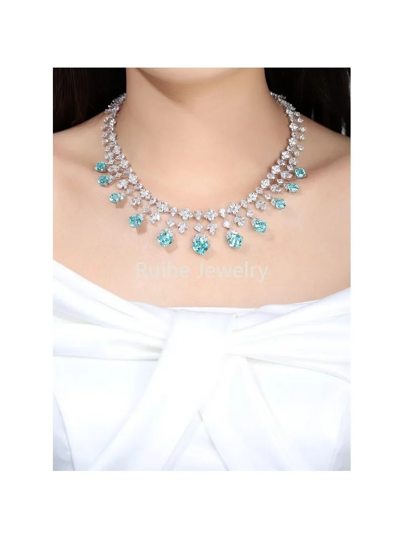S24f3721ddf2841218ee075da39ef3fd7w Ruihe 925 Silver Necklace for Women 15.56ct Emerald Cut Lab Grown Paraiba Gems Simulated Diamond Zirconia Jewelry Gift Wedding