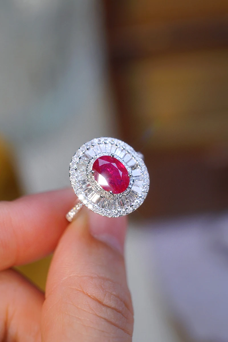 S26b3787a7df6450ba41b96b4e83a6167O LUOWEND 18K White Gold Rings Luxury Oval Design Natural Ruby Real Diamond Engagement Ring for Women High Wedding Jewelry