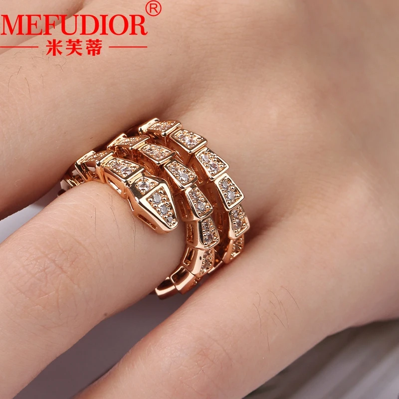 S28ce28ff818f4a7199ce053bbc1a77c2I 18K Real White Gold/Rose Gold Three Cilcles Snake Bone Ring Natural Full Diamond Open Wedding Bands Women's Luxury Jewelry Gift