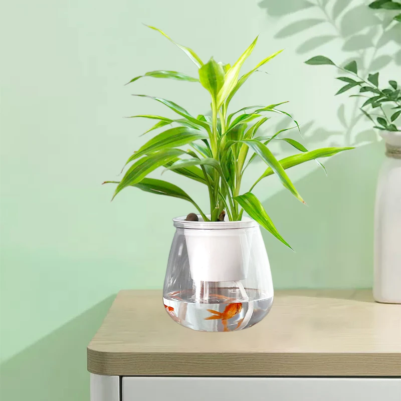 S2a33f070ed634d1795b9d4d13af9685ft Transparent Hydroponic Flower Pot Double Layer Plastics Planter Self Absorbing Water Lazy Flower Pottop Table Potted Home Decor