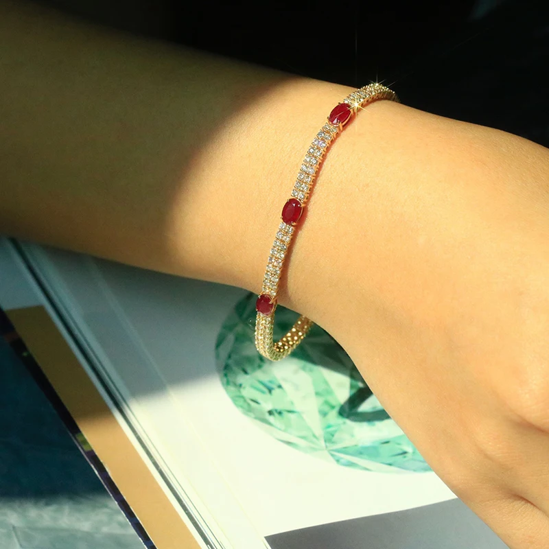 S2acd7c96856d4955a8b9b4f1fa8ad7ebS KUGG 18K Rose Gold Bracelet Luxury Real Natural Diamonds 3.25carat Shiny Ruby Fine Classic Shape Jewelry for Women Birthday Gift