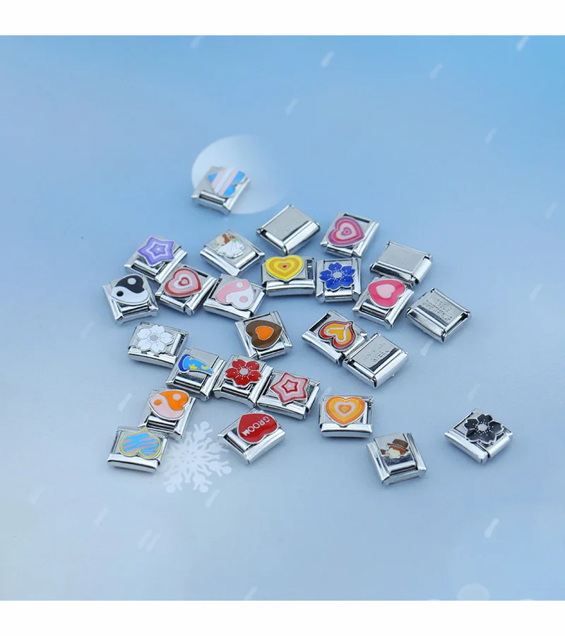 S2b940849daf04d0c95a2d25cfff88bc1P Hapiship Romantic Colour Heart Star Flwoer Tai Chi Italian Charm Links Fit 9mm Stainless Steel Bracelet Jewelry DIY Making DJ597