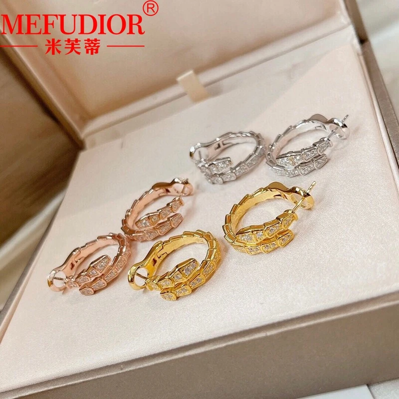 S2d9b499e47204b45a5d881ce9e6b7099i 18K Real Gold Snake Bone Stud Earrings Rose/Yellow Gold Inlaid D VVS Moissanite for Women Hight Quality Jewelry Party Gift