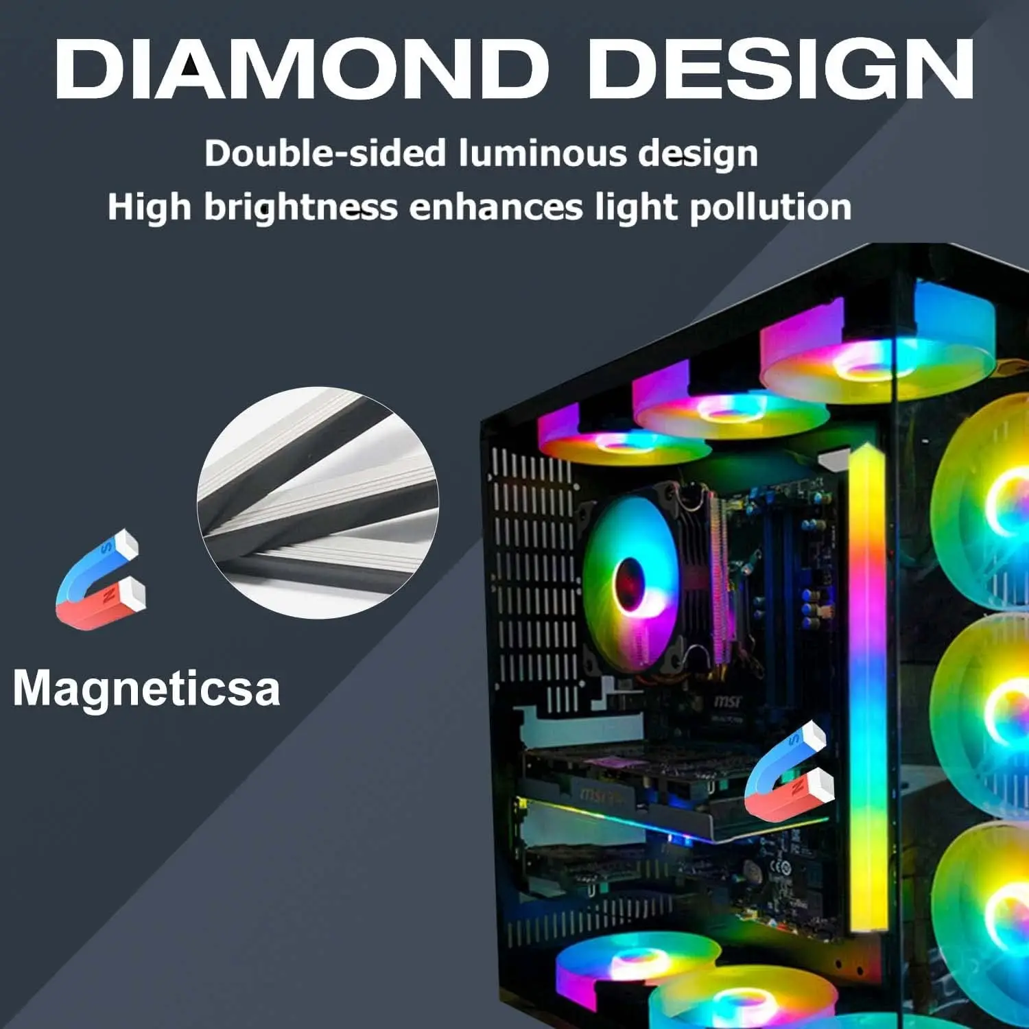 S2edf3a14c8304a96933448d8e8ddb8276 30cm Aluminum Alloy RGB PC Case LED Strip Magnetic Computer Light Bar 5V/3PIN ARGB Motherboard Light-Strip PC Game Light DIY