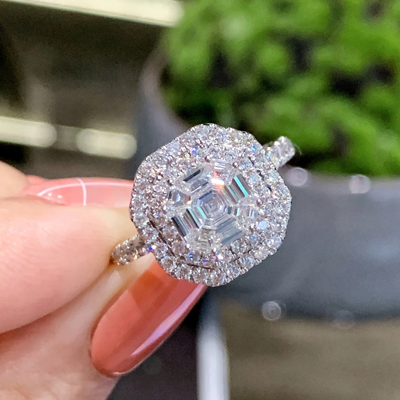 S2f566cb4f4064faca54c3404420b9b5de LUOWEND 18K White Gold Fine Natural Diamonds 0.55carat Jewelry Classic Style Rings for Women Engagement Party