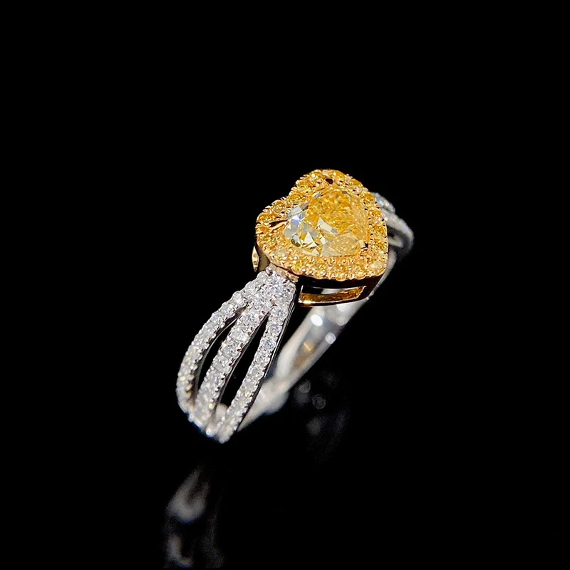 S32a3169e946e4b8fa832b253cd2728aan LUOWEND 18K White Gold Rings Romantic Heart Design Real Natural Yellow Diamond Engagement Ring for Women High Wedding Jewelry
