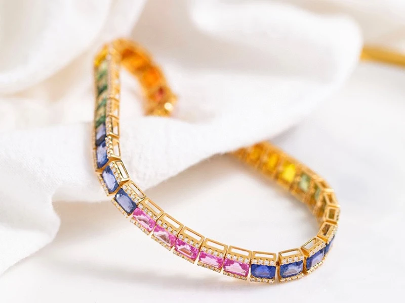 S341970ba5e514da4b8db99e6db8b2c2bZ KUGG 18K Rose Gold Bracelet Real Natural Aquamarine Luxury Rianbow Shape Shiny Diamond Jewelry for Women Engagement Party