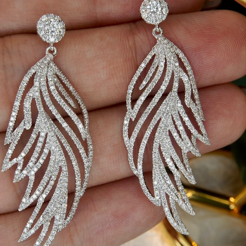 S357583d9ec794c8bb7abd286d93e64f6Z Aazuo Luxury Jewelry 18K White Gold Natrual Diamonds 1.85ct High Quality Feather Stud Earrings Gifted For Women Senior Banquet