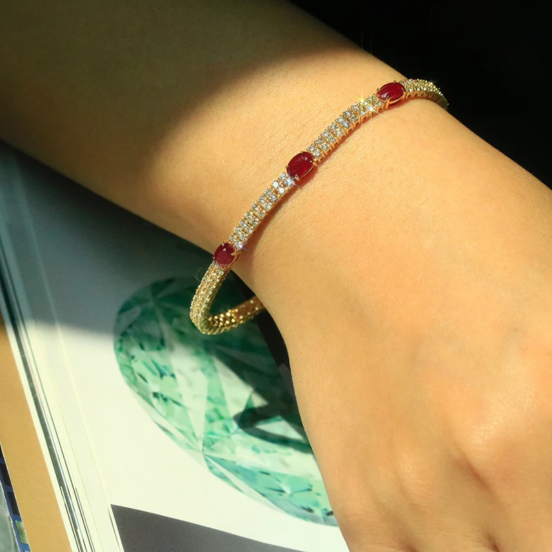 S3c70ab78e205441b95031a678b20b42eK KUGG 18K Rose Gold Bracelet Luxury Real Natural Diamonds 3.25carat Shiny Ruby Fine Classic Shape Jewelry for Women Birthday Gift