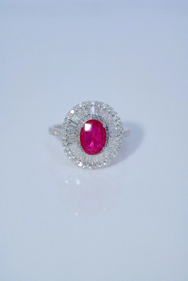 S3ee54d4aba1146f8a374181795de10fcJ LUOWEND 18K White Gold Rings Luxury Oval Design Natural Ruby Real Diamond Engagement Ring for Women High Wedding Jewelry