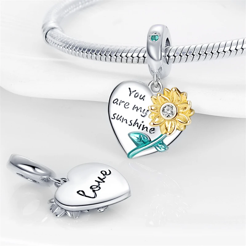 New 925 Sterling Silver Fashion Golden Sunflowers Heart Charms Beads Fit Pandora 925 Original Bracelets Luxury Party DIY Jewelry 14 S3fc16b0794f848229a9b6b93b6d43205g New 925 Sterling Silver Fashion Golden Sunflowers Heart Charms Beads Fit Pandora 925 Original Bracelets Luxury Party DIY Jewelry