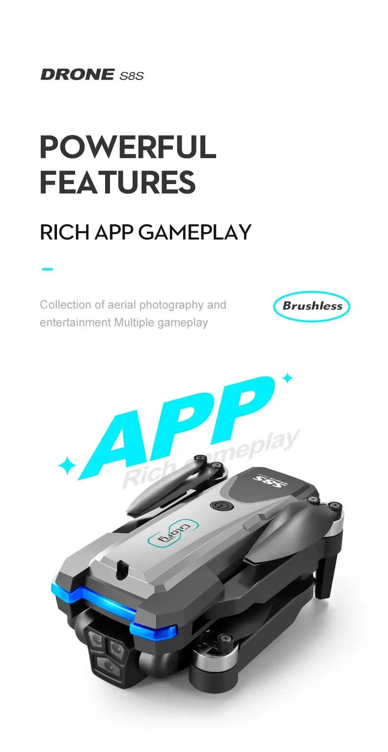 S40c0e4de020b45efb028094e51cad7b3K S8S GPS Drone 5G Wifi 8K HD Dual ESC Camera Optical Flow 360° Obstacle Avoidance Brushless Motor RC Foldable Quadcopter 9000M