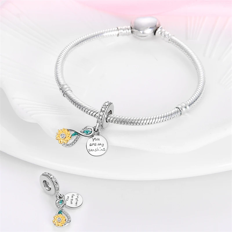 New 925 Sterling Silver Fashion Golden Sunflowers Heart Charms Beads Fit Pandora 925 Original Bracelets Luxury Party DIY Jewelry 10 S4464606d01784e8b9a10168d39f71b89t New 925 Sterling Silver Fashion Golden Sunflowers Heart Charms Beads Fit Pandora 925 Original Bracelets Luxury Party DIY Jewelry