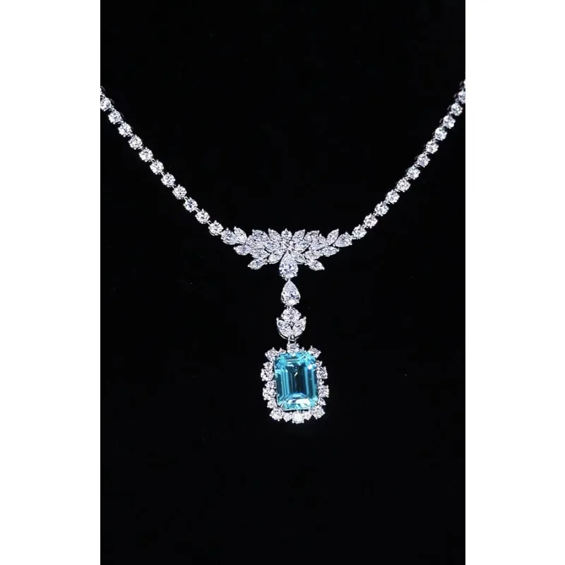 Ruihe 925 Silver Necklace for Women 15.56ct Emerald Cut Lab Grown Paraiba Gems Simulated Diamond Zirconia Jewelry Gift Wedding