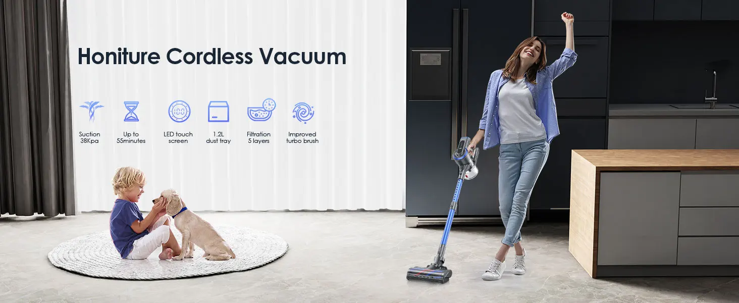 S46bfc9ad846c4415bb94fbd7e7ffd9915 Honiture 450W 38KPA 55 mins cordless vacuum cleaners for Smart Home Appliance Battery Rovable Battery HD Screen Wireless vacuum cleaner