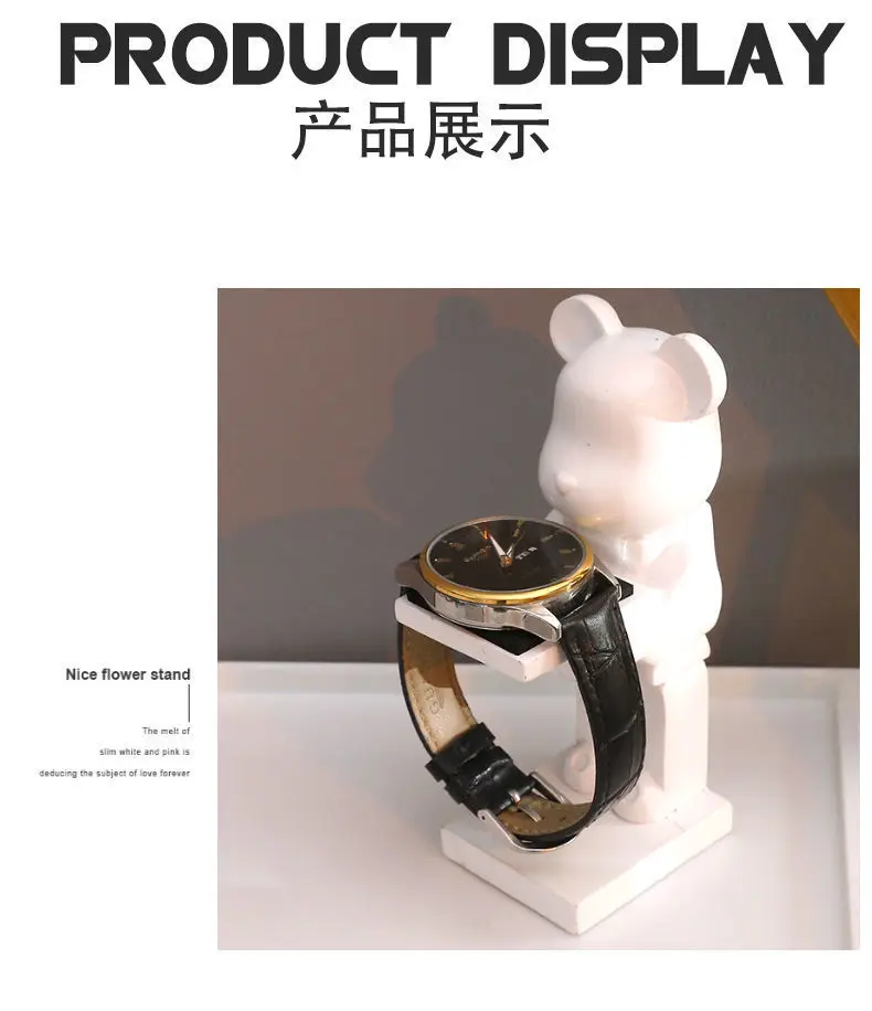 S484bdfb0a78f403f9537cbfd897701b6p Trendy watch display stand, electroplating cartoon bear, animal resin ornaments, jewelry storage rack, celebration gifts.