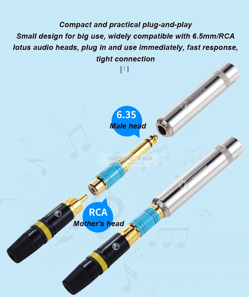 S4f4058491efc4a2b9af4852c292ac02bH S210G Gold Plated Adapter 6.35 to AV Head 6.5 Male to RCA Lotus Female Microphone Mixer Amplifier Audio Adaptor Connector
